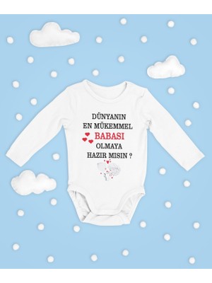 Sevbano Dünyanın En Mükemel Babası Olmaya Hazır Mısın ? Yazılı Pamuklu Unisex Çıtçıtlı Uzun Kollu Body Zıbın