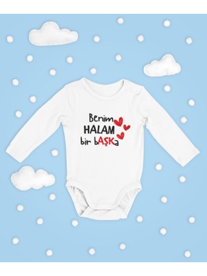 Sevbano Benim Halam Bir Başka Yazılı Pamuklu Yumuşak Unisex Çıtçıtlı Uzun Kollu Body Zıbın