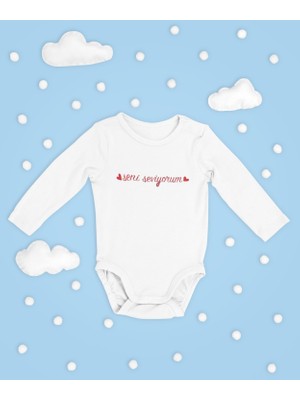 Sevbano Seni Seviyorum ! Yazılı Pamuklu Yumuşak Unisex Çıtçıtlı Uzun Kollu Body Zıbın