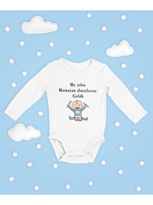 Sevbano Bu Yılın Ramazan Davulcusu Geldi Yazılı Pamuklu Yumuşak Unisex Çıtçıtlı Uzun Kollu Body Zıbın