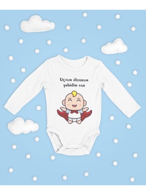 Sevbano Uçtum Diyorum Şahidim Var Yazılı Pamuklu Yumuşak Unisex Çıtçıtlı Uzun Kollu Body Zıbın