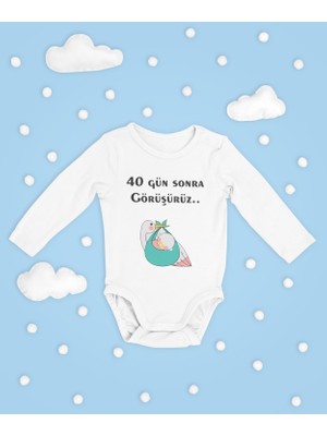 Sevbano 40 Gün Sonra Görüşürüz Yazılı Pamuklu Yumuşak Unisex Çıtçıtlı Uzun Kollu Body Zıbın