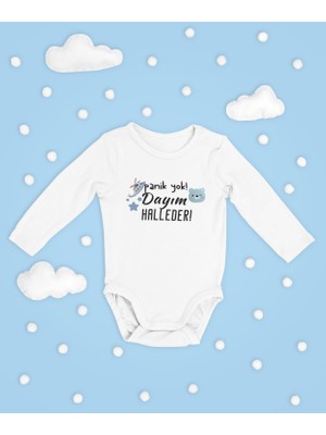 Sevbano Panik Yok Dayım Halleder ! Yazılı Pamuklu Unisex Çıtçıtlı Uzun Kollu Body Zıbın