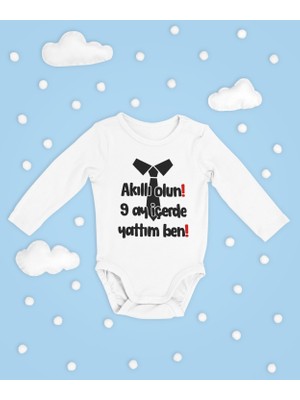 Sevbano Akıllı Olun 9 Ay Içerde Yattım Ben Yazılı Pamuklu Yumuşak Unisex Çıtçıtlı Uzun Kollu Body Zıbın