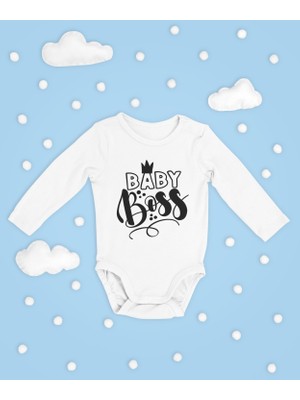 Sevbano Baby Boss ! Yazılı Pamuklu Yumuşak Unisex Çıtçıtlı Uzun Kollu Body Zıbın