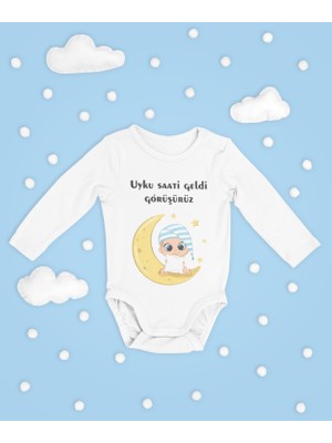 Sevbano Uyku Saati Geldi Görüşürüz ! Yazılı Pamuklu Yumuşak Unisex Çıtçıtlı Uzun Kollu Body Zıbın