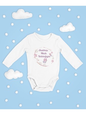 Sevbano Annemin Minik Kelebeğiyim ! Yazılı Pamuklu Yumuşak Unisex Çıtçıtlı Uzun Kollu Body Zıbın