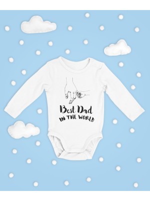 Sevbano Best Dad In The World ! Yazılı Pamuklu Yumuşak Unisex Çıtçıtlı Uzun Kollu Body Zıbın