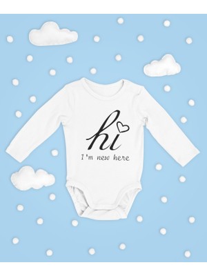 Sevbano Hi Im New Here ! Yazılı Pamuklu Yumuşak Unisex Çıtçıtlı Uzun Kollu Body Zıbın