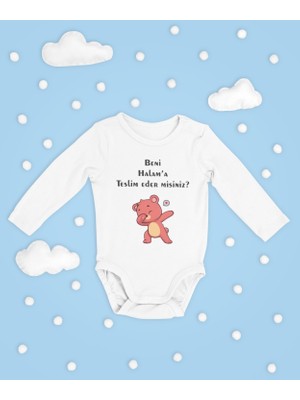Sevbano Beni Halama Teslim Eder Misiniz ? Yazılı Pamuklu Yumuşak Unisex Çıtçıtlı Uzun Kollu Body Zıbın