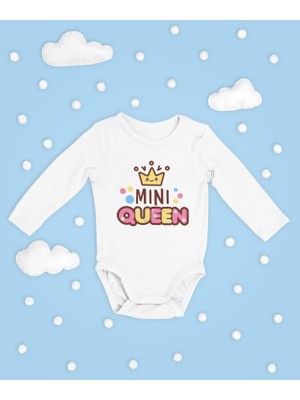 Sevbano Mini Queen ! Yazılı Pamuklu Yumuşak Unisex Çıtçıtlı Uzun Kollu Body Zıbın