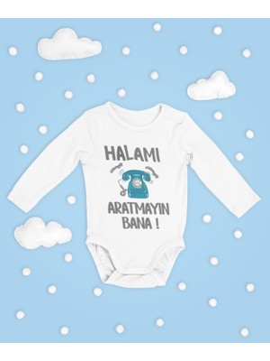 Sevbano Halamı Aratmayın Bana ! Yazılı Pamuklu Unisex Çıtçıtlı Uzun Kollu Body Zıbın