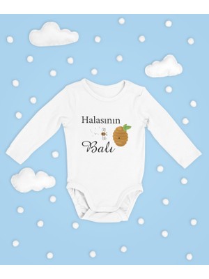 Sevbano Halasının Balı ! Yazılı Pamuklu Yumuşak Unisex Çıtçıtlı Uzun Kollu Body Zıbın