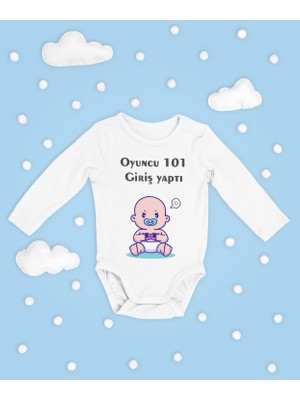 Sevbano Oyuncu 101 Giriş Yaptı Yazılı Pamuklu Yumuşak Unisex Çıtçıtlı Uzun Kollu Body Zıbın