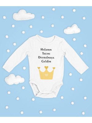 Sevbano Halamın Tacını Devralmaya Geldim Yazılı Pamuklu Yumuşak Unisex Çıtçıtlı Uzun Kollu Body Zıbın