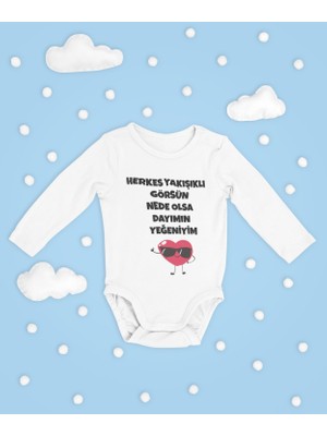 Sevbano Herkes Yakışıklı Görsün Dayımın Yiğeniyim ! Yazılı Pamuklu Unisex Çıtçıtlı Uzun Kollu Body Zıbın