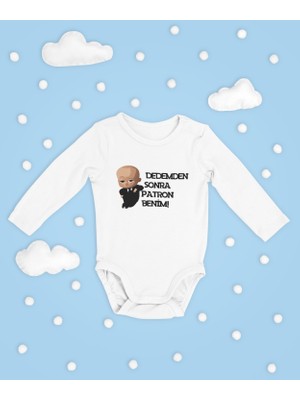 Sevbano Dedemden Sonra Patron Benim ! Yazılı Pamuklu Yumuşak Unisex Çıtçıtlı Uzun Kollu Body Zıbın