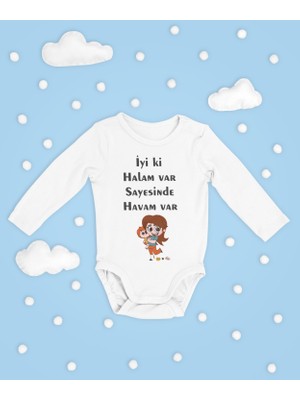 Sevbano Iyi Ki Halam Var Sayesinde Havam Var ! Yazılı Pamuklu Yumuşak Unisex Çıtçıtlı Uzun Kollu Body Zıbın