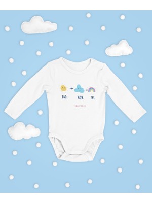 Sevbano Dad Mom Me Sweet Family ! Yazılı Pamuklu Unisex Çıtçıtlı Uzun Kollu Body Zıbın