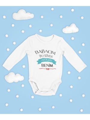Sevbano Babacım Bu Seneki Hediyen Benim ! Yazılı Pamuklu Yumuşak Unisex Çıtçıtlı Uzun Kollu Body Zıbın