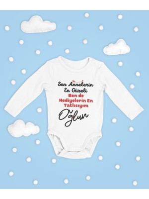 Sevbano Sen Annelerin En Güzelisin Oğlun ! Yazılı Pamuklu Yumuşak Unisex Çıtçıtlı Uzun Kollu Body Zıbın