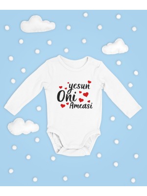 Sevbano Yesun Oni Amcasi Yazılı Pamuklu Yumuşak Unisex Çıtçıtlı Uzun Kollu Body Zıbın