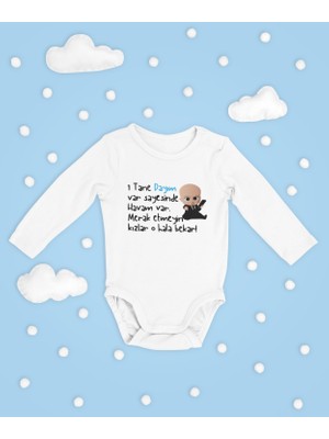 Sevbano 1 Tane Dayım Var Sayesinde Havam Var ! Yazılı Pamuklu Yumuşak Unisex Çıtçıtlı Uzun Kollu Body Zıbın