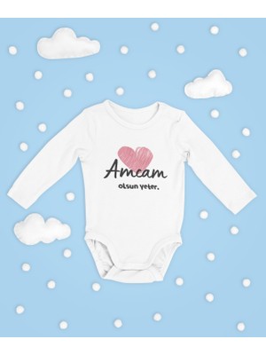 Sevbano Amcam Olsun Yeter ! Yazılı Pamuklu Yumuşak Unisex Çıtçıtlı Uzun Kollu Body Zıbın