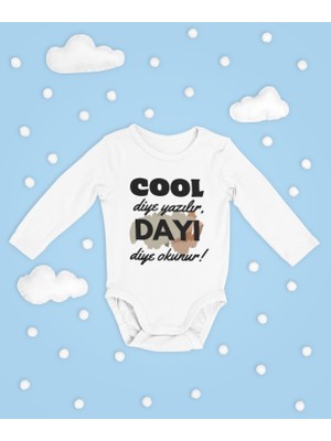 Sevbano Cool Diye Yazılır Dayı Diye Okunur ! Yazılı Pamuklu Yumuşak Unisex Çıtçıtlı Uzun Kollu Body Zıbın