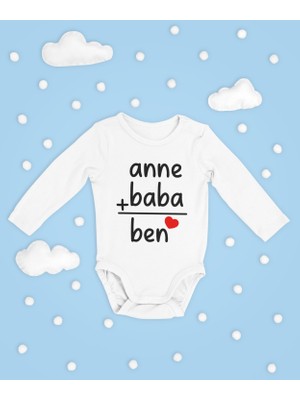 Sevbano Anne Baba Ben ! Yazılı Pamuklu Yumuşak Unisex Çıtçıtlı Uzun Kollu Body Zıbın
