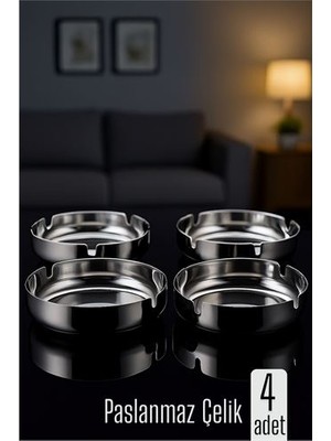 Fantastik Store Paslanmaz Yuvarlak Küllük - Metal Kül Tablası - Masaüstü Küllük 4 Lü