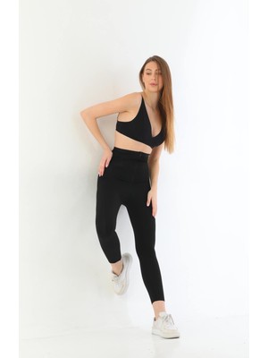 Marsilyan Siyah Mı 2711 Lazer Kesim Fermuarlı Uzun Tayt