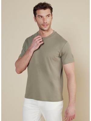 Brooks Brothers Bisiklet Yaka Açık Haki Erkek T-Shirt BBSS25MTS011