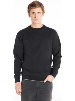 Ted Baker Lacivert Erkek Bisiklet Yaka Standart Kabartma Sweatshirt TBMRTS1033