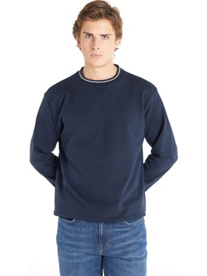 Ted Baker Lacivert Erkek Bisiklet Yaka Standart Kabartma Sweatshirt TBMRTS1031