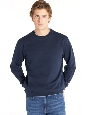 Ted Baker Lacivert Erkek Bisiklet Yaka Standart Kabartma Sweatshirt TBMRTS1033