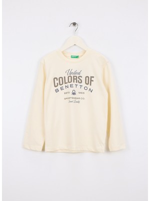 Benetton Baskılı Krem Erkek Çocuk T-Shirt 3ATNC10QU