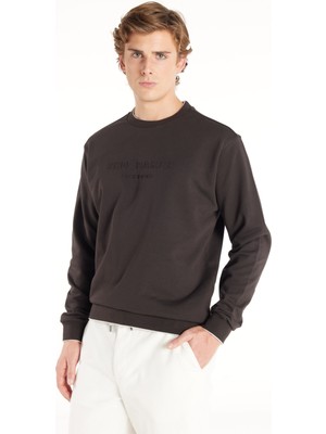 Ted Baker Kahverengi Erkek Bisiklet Yaka Standart Kabartma Sweatshirt TBMRTS1033