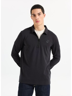 gmg firenze Gmg Fırenze Polo Yaka Siyah Erkek Sweatshırt GU25MFW08022