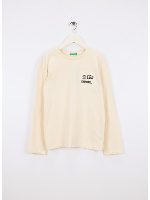 Benetton Baskılı Krem Erkek Çocuk T-Shirt 3EG9C10R9