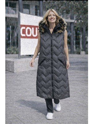 Couis Kadın Şişme Yelek Kapüşon Fermuarlı