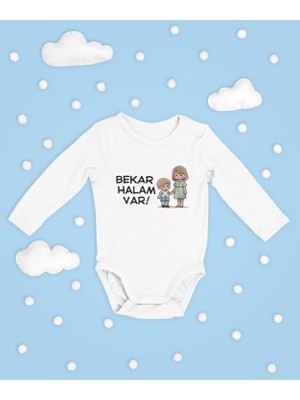Sevbano Bekar Halam Var Yazılı Pamuklu Yumuşak Unisex Çıtçıtlı Uzun Kollu Body Zıbın