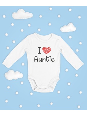 Sevbano I Love Auntie Yazılı Pamuklu Yumuşak Unisex Çıtçıtlı Uzun Kollu Body Zıbın