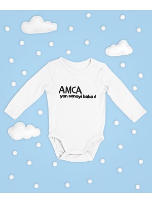 Sevbano Amca Yan Sanayi Baba Yazılı Pamuklu Yumuşak Unisex Çıtçıtlı Uzun Kollu Body Zıbın