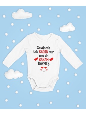 Sevbano Sevilecek Tek Kadın Var Onu Da Babam Kapmış ! Yazılı Pamuklu Unisex Çıtçıtlı Uzun Kollu Body Zıbın