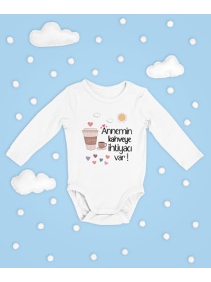 Sevbano Annemin Kahveye Ihtiyacı Var ! Yazılı Pamuklu Yumuşak Unisex Çıtçıtlı Uzun Kollu Body Zıbın