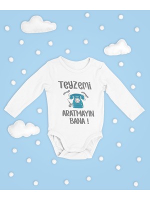 Sevbano Teyzemi Aratmayın Bana ! Yazılı Pamuklu Unisex Çıtçıtlı Uzun Kollu Body Zıbın