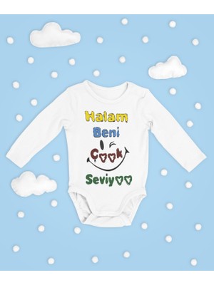 Sevbano Halam Beni Çok Seviyor ! Yazılı Pamuklu Yumuşak Unisex Çıtçıtlı Uzun Kollu Body Zıbın