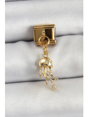Arenes 316L Çelik Sallantılı Zirkon Taşlı Deniz Anası Model Gold Renk Nomination Charm - Lisinya