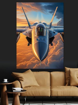 Artmeg Gökyüzünde Savaş Uçağı Resmi Dekoratif Kanvas - Mdf Ahşap Tablo